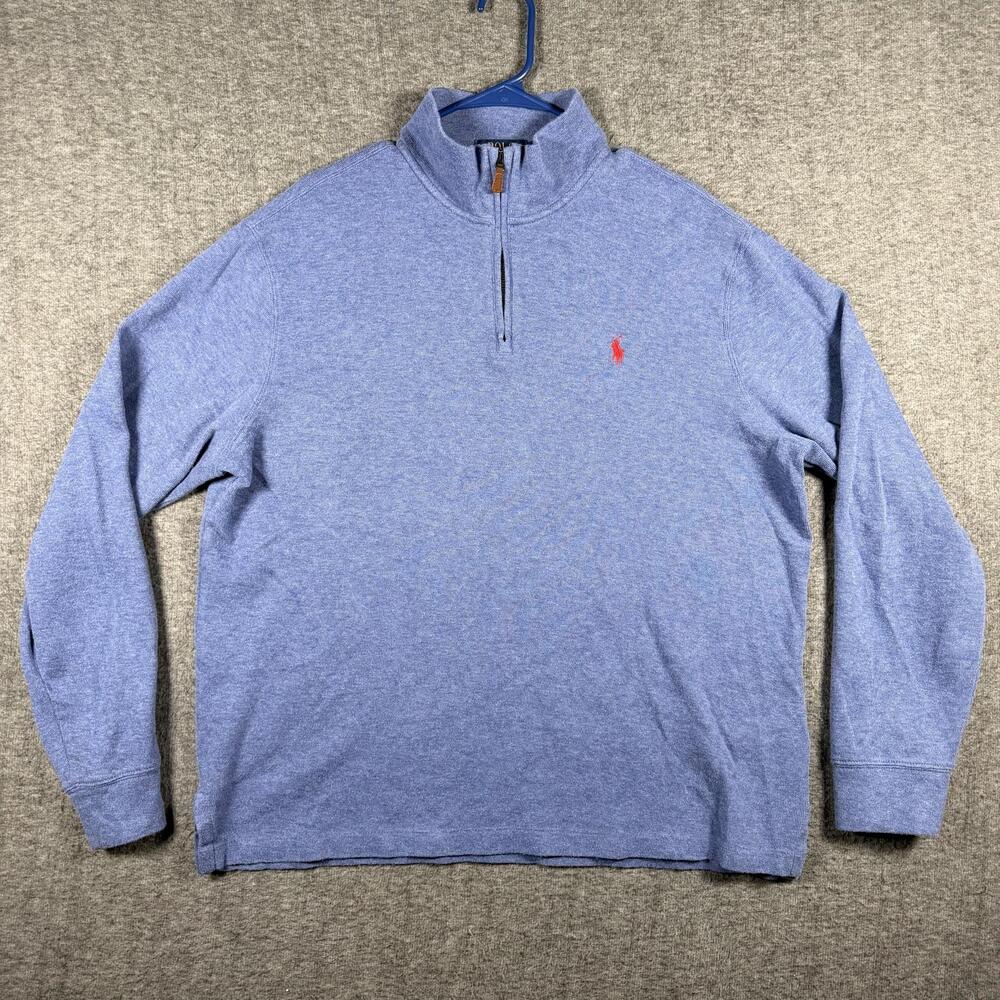 Polo Ralph Lauren Estate Rib Quarter Zip Pullover Large Blue Red Pony Cotton